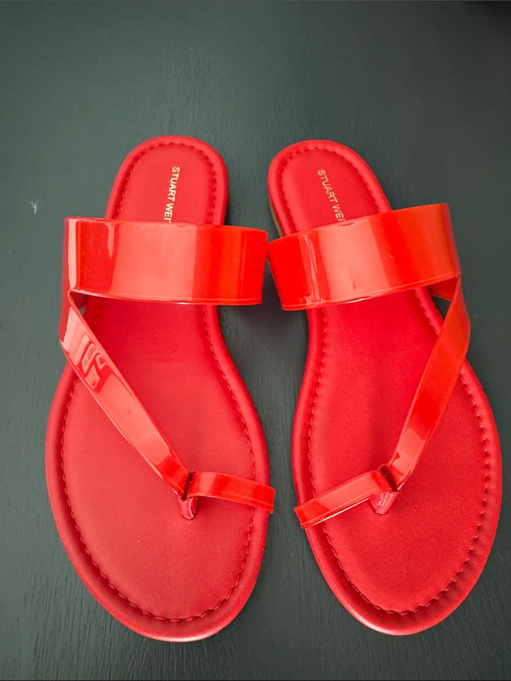 Stuart Weitzman Bright Red Patent Slide Sandals